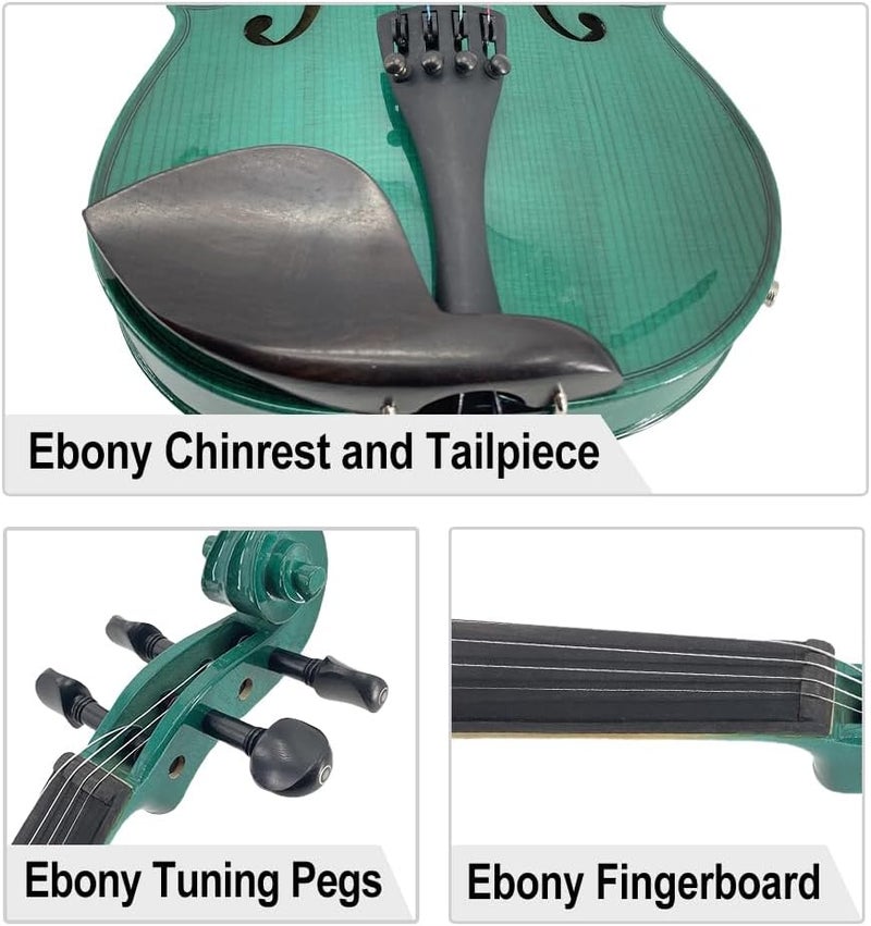 ModouString Electric Violin 4/4 full Size 4 string Acoustic Violin Spruce Maple Ebony Wood with Case, Bow Handmade for Beginners, Students, Professionals (Green) - Image 4